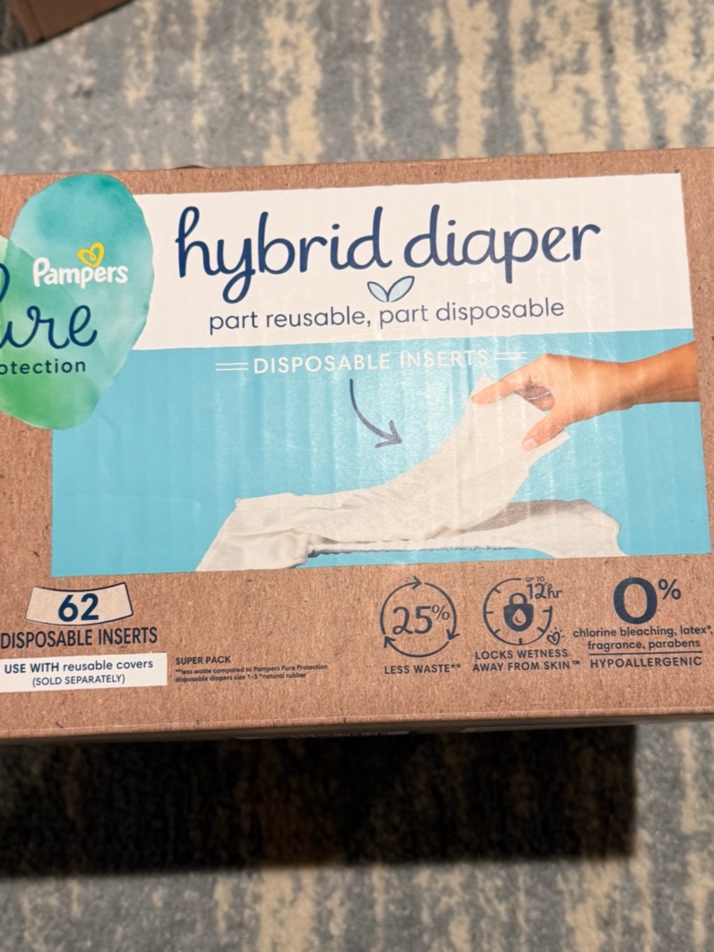 New in Box Pampers Hybrid Diaper Inserts Disposable 62 Count